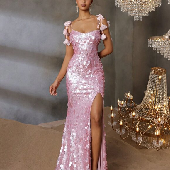 Pink Elegant Women's Sequin Formal Evening Gown - Picture 4 of 7